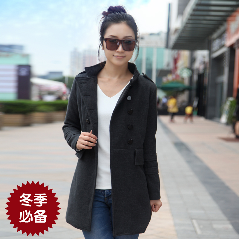 gentlewomen stand collar long autumn design slim double breasted wadded woolen trench female coat