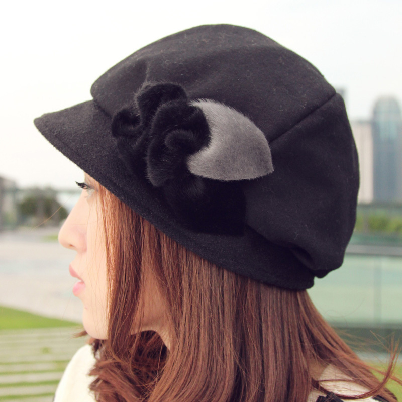 Gentlewomen thantrue woolen cap spring and autumn flower dome hat women's casual bucket hats