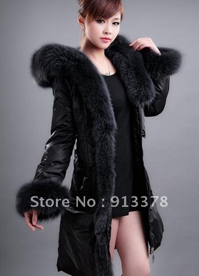 Genuine and authentic product!!! thickening plus size women's long down jacket super luxury blue fox fur collar fur down coat