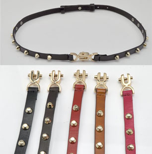 Genuine cowhide leather all-match rivet fashion thin belt decoration strap adjustable