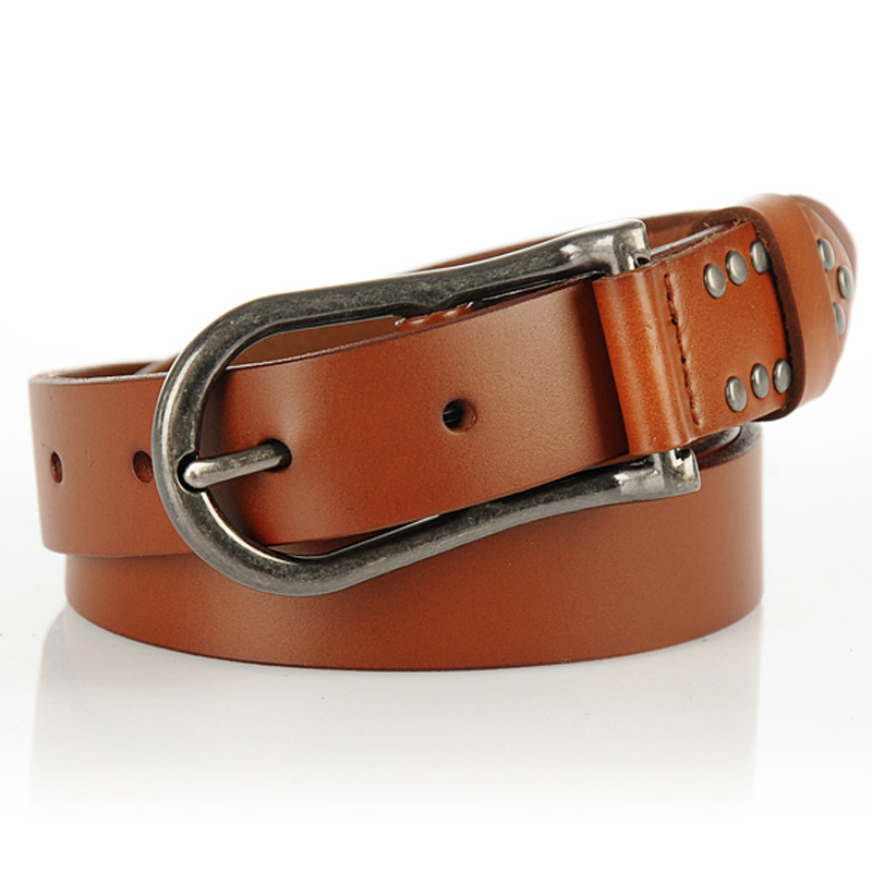Genuine cowhide leather thin belt fashion all-match strap women's jeans belt rivets decoration belt