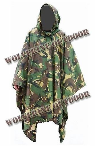 Genuine Dutch Army Issue Woodland DPM Camouflage Ripstop Poncho 61017(Military Poncho Outdoor Poncho)