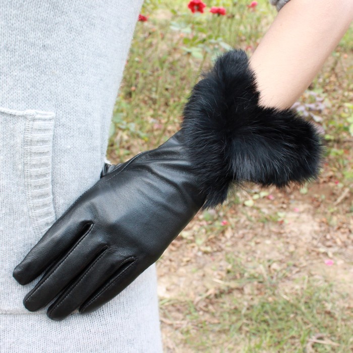 genuine fur rabbit sheepskin gloves ,genuine leather gloves ,women's rabbit fur winter thermal,fashion,free shipping