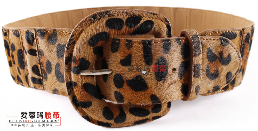 Genuine leather bag buckle pin buckle leopard print elastic female belt oval big pin buckle belt patchwork elastic waist belt