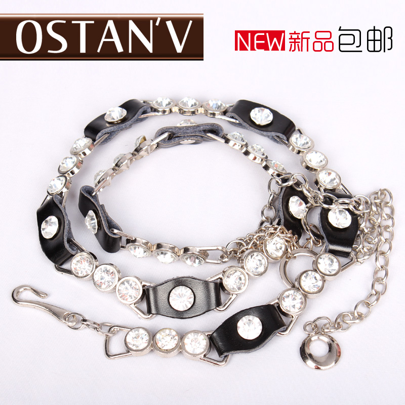 Genuine leather belly chain female fashion all-match diamond-studded decoration metal rhinestone thin belt skirt chain new
