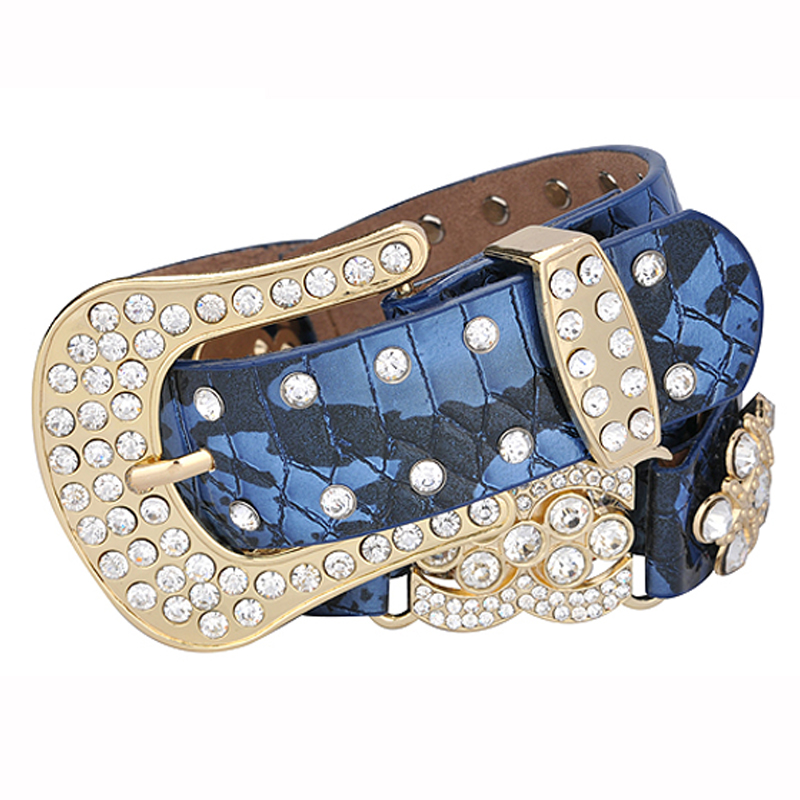 Genuine leather belt cowhide strap pin buckle strap women's belt big rhinestone strap 1111