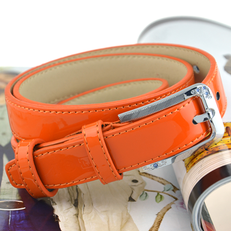 Genuine leather belt female silver belt head patent leather women's strap japanned leather crocheters cowhide belt