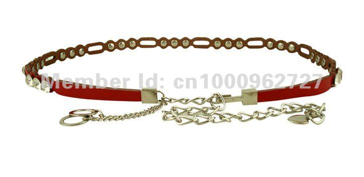 Genuine Leather Belt Lady's Fashion Thin Belt Crystal Stone Hollow Mix Colors YE09
