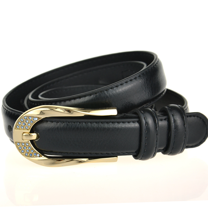 Genuine leather belt women's gold with diamond belt head cowhide female strap women's belt