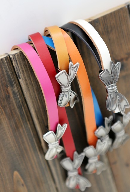 Genuine leather ! black bow black brief thin belt strap
