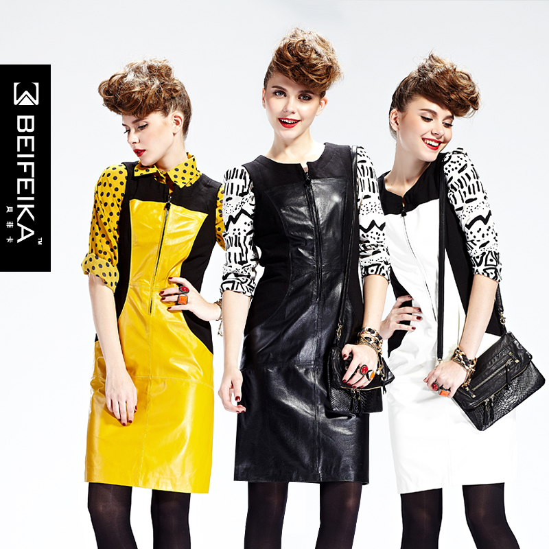 Genuine leather classic hepburn sheepskin cloth one-piece dress meat