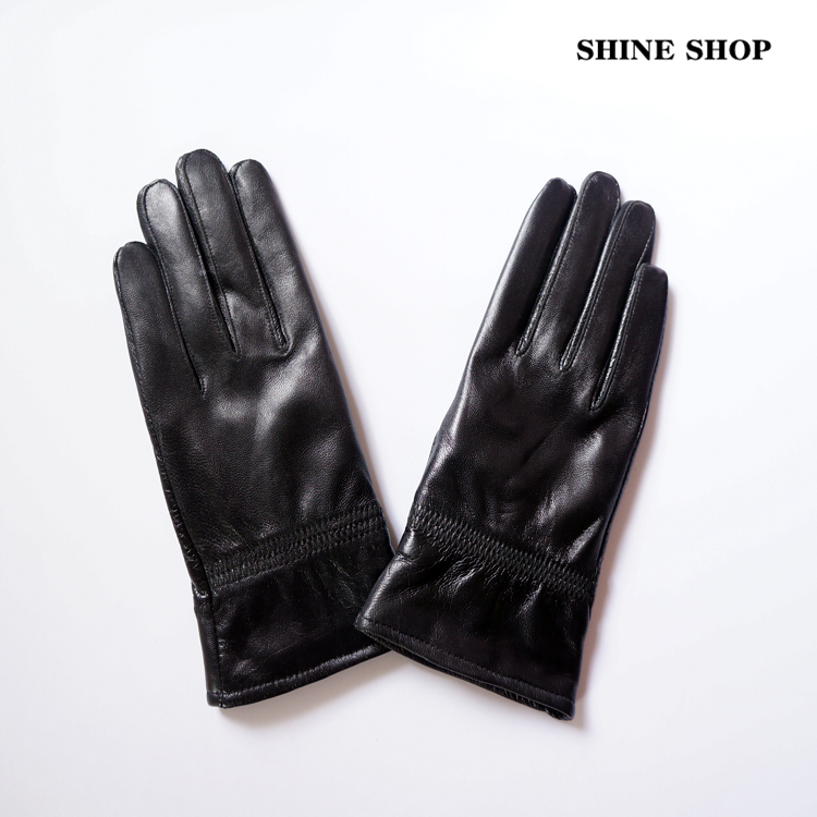 Genuine leather classic plus velvet women's gloves all-match black cold-proof windshield
