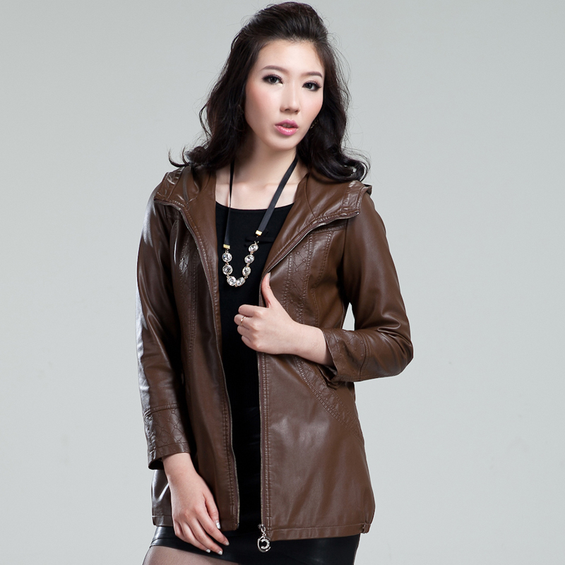 Genuine leather clothing female plus size slim medium-long outerwear sheepskin overcoat trench