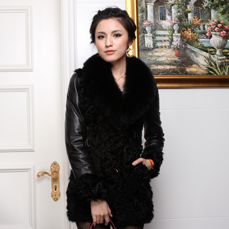 Genuine leather clothing fox berber fleece fashion plus cotton long design sheepskin female leather outerwear