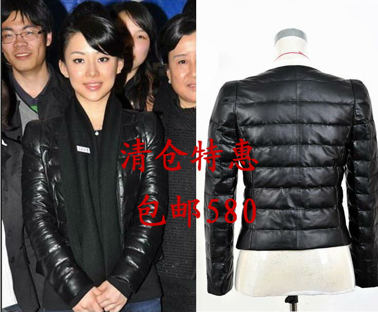 Genuine leather clothing o-neck sheepskin Women short design down coat leather clothing outerwear women's FedEx free shipping