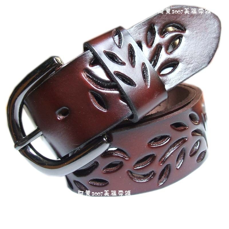 Genuine leather cutout women's wide strap fashion all-match belt casual pants black