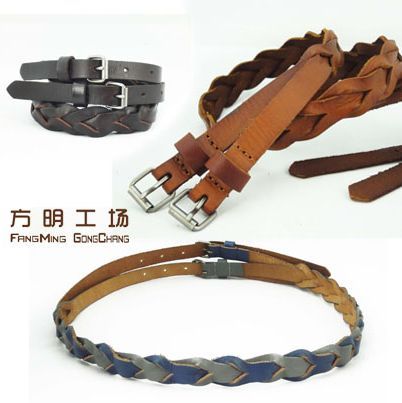 Genuine leather double buckles cross knitted belt women's all-match fashion first layer of cowhide belt accessories