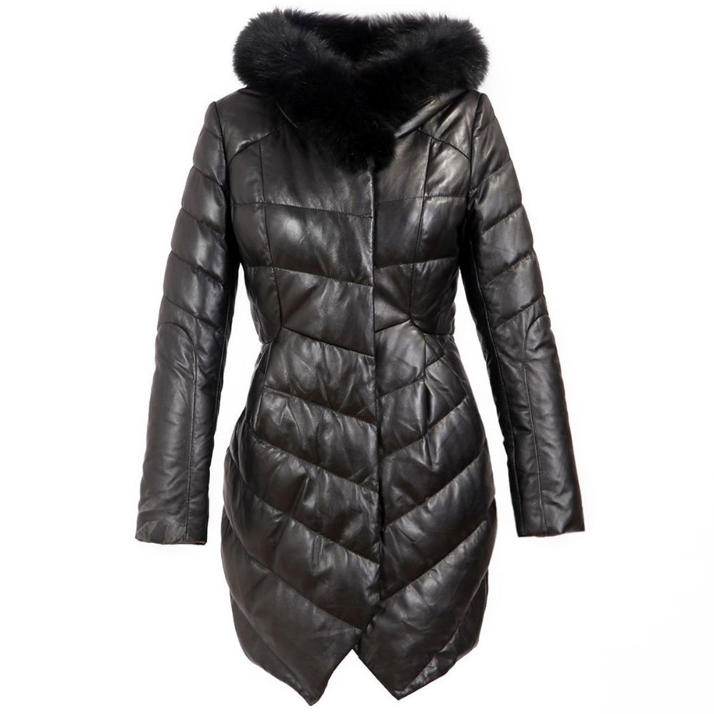 Genuine leather down coat genuine leather sheepskin down leather clothing female long design outerwear fox fur with a hood