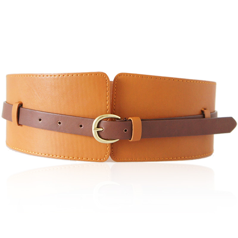 Genuine leather drawstring double breasted elastic ultra wide cummerbund belt female wide belt yf328