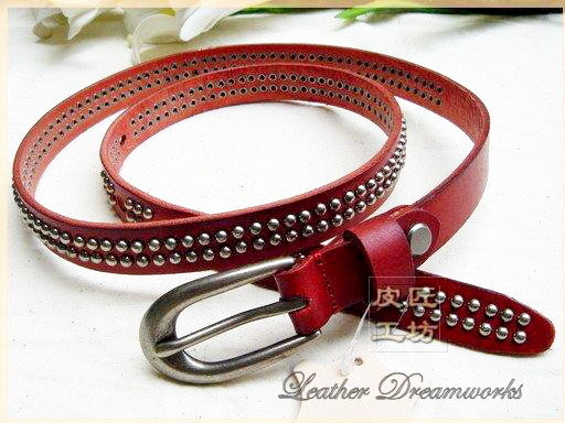 Genuine leather fashion rivet pin buckle women's strap genuine leather red fashion women's belt