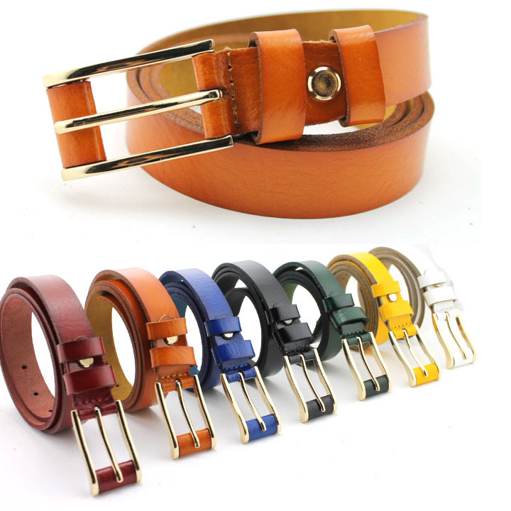 Genuine leather genuine leather thin belt women's japanned leather strap Women all-match casual pants fashion candy color belt