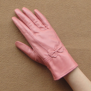 Genuine leather gloves female sheepskin gloves women's genuine leather gloves pink butterfly