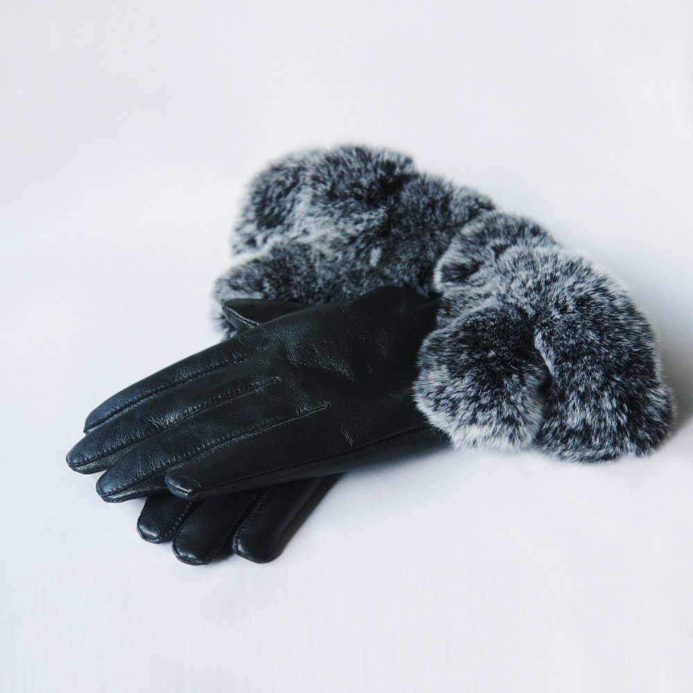 Genuine leather gloves female sheepskin women's autumn and winter thickening fashion sheepskin gloves fox fur leather gloves