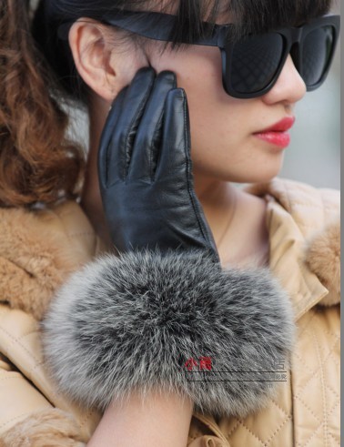 Genuine leather gloves female winter thermal women's fox fur sheepskin gloves