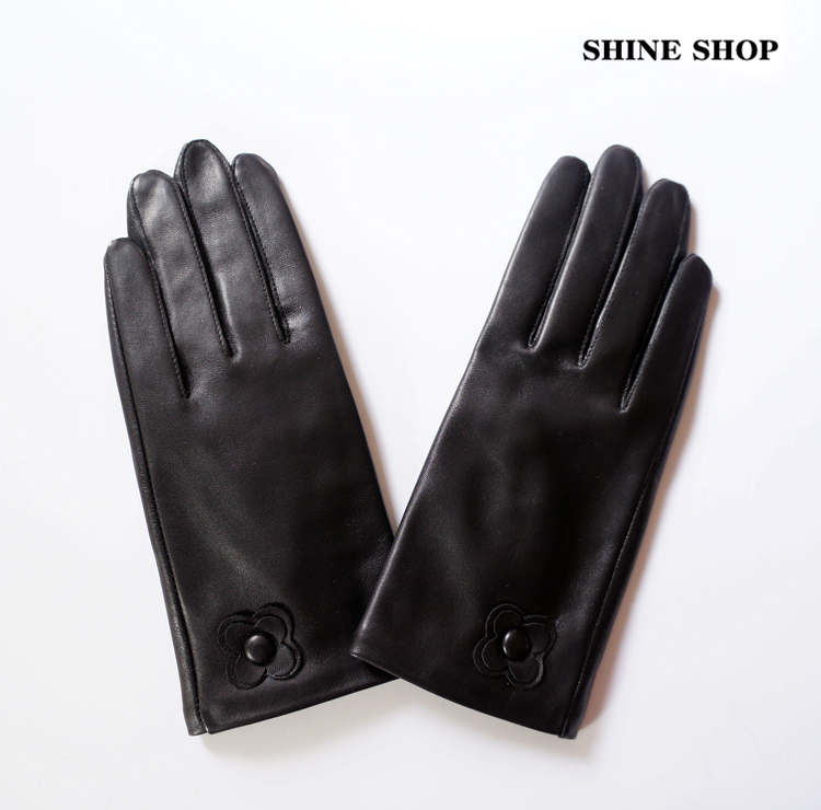 Genuine leather gloves plus velvet thermal quality women's gloves genuine leather black