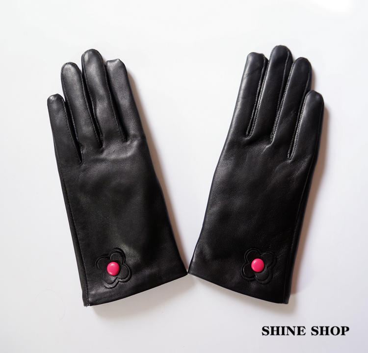 Genuine leather gloves plus velvet thermal quality women's gloves genuine leather rose buttons