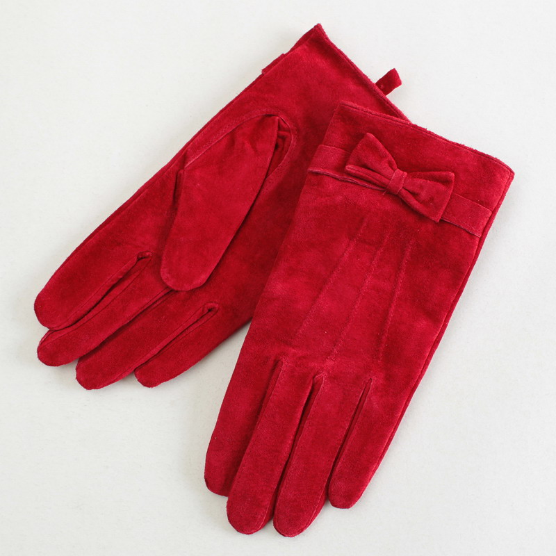 Genuine leather gloves thermal women's pig suede leather finger gloves gs634