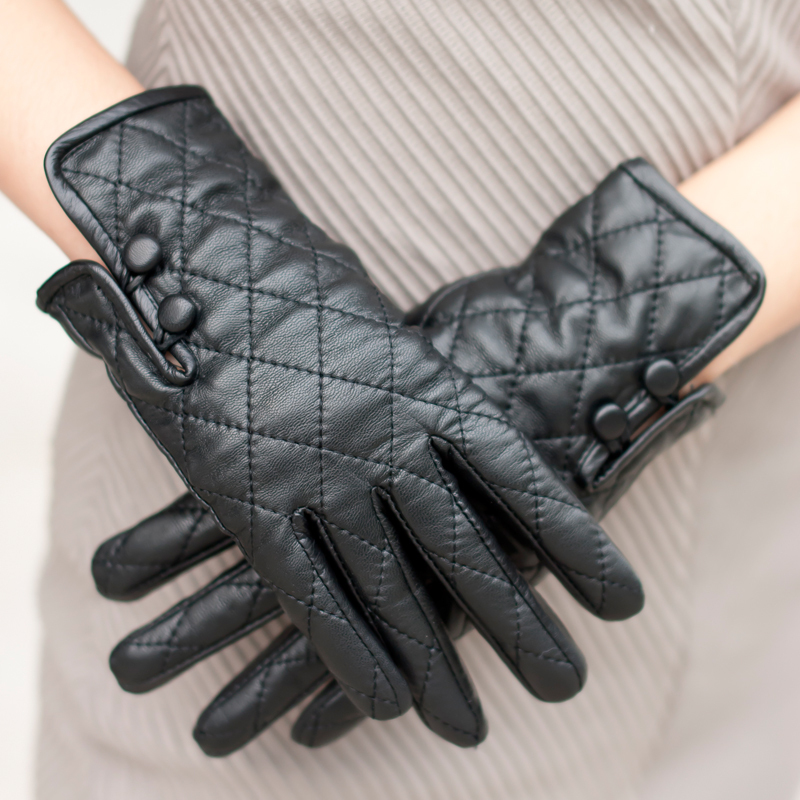 Genuine leather gloves thermal women's suede gloves female winter fashion women's