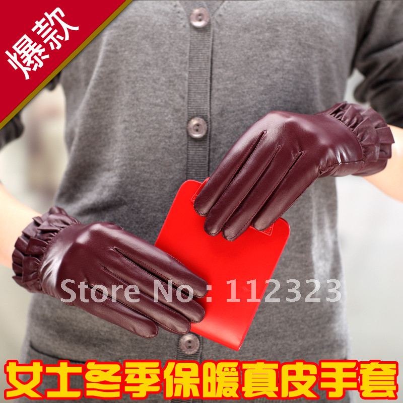 Genuine leather gloves winter women's thermal sheepskin gloves