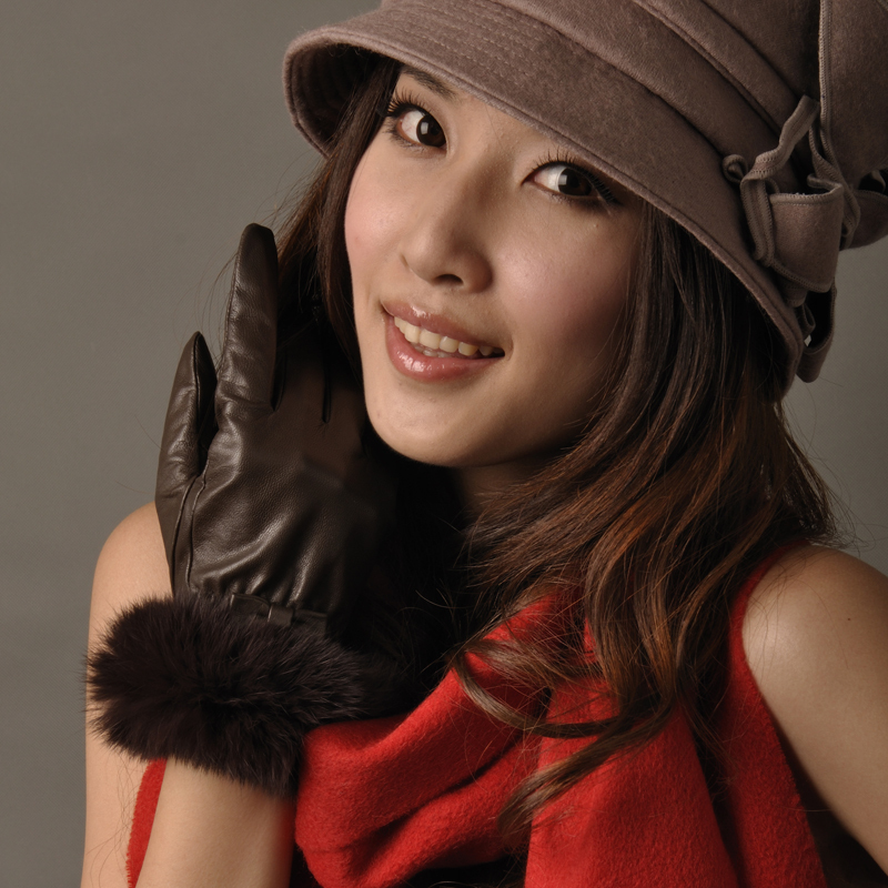 Genuine leather gloves women's autumn and winter 2013 sheepskin gloves winter rabbit fur fashion