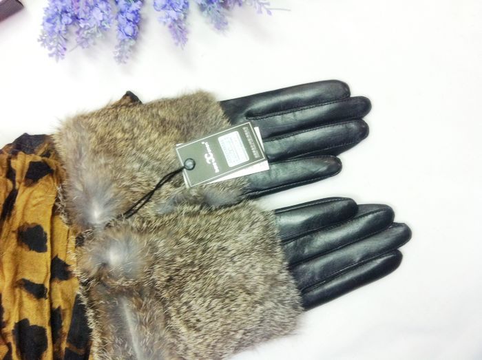Genuine leather gloves women's rabbit fur sheepskin finger gloves repair gift box gift