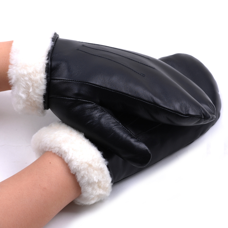 Genuine leather gloves wool and fur in one gloves Women winter thermal mitten wool