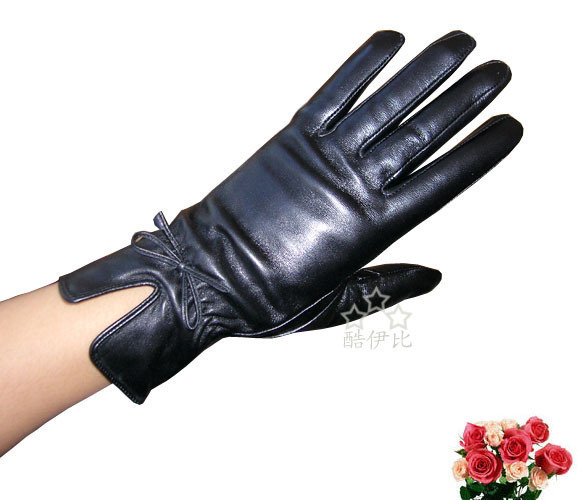 Genuine leather high quality sheepskin gloves soft wool thermal liner bow
