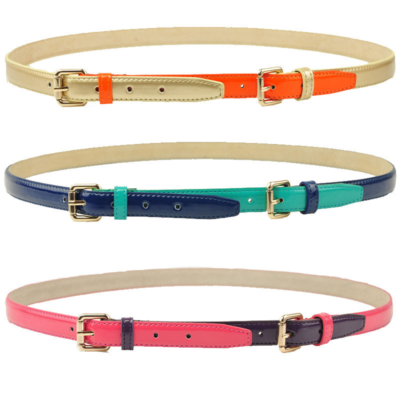 Genuine leather japanned leather dual personality candy color sweet color block women's strap women's belt lengthen