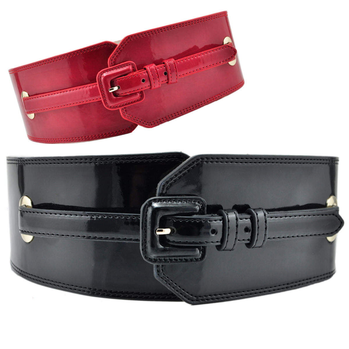 Genuine leather japanned leather fashion women's wide belt personality wide belt black red