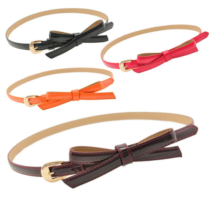 Genuine leather japanned leather the disassemblability bow decoration dual-use fashion strap candy color sweet women's belt