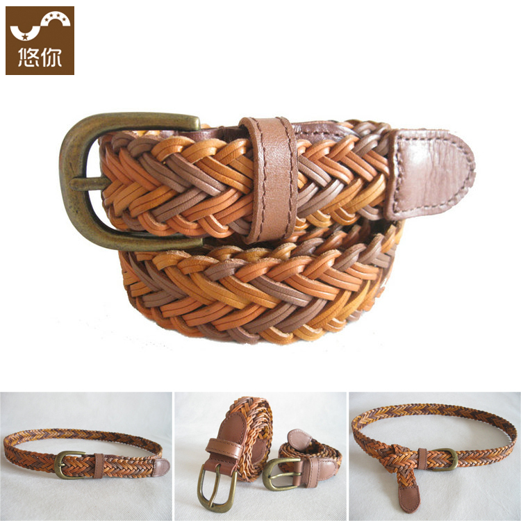 Genuine leather knitted multicolour women's belt strap women's belt fashion decoration belt tieclasps un1003