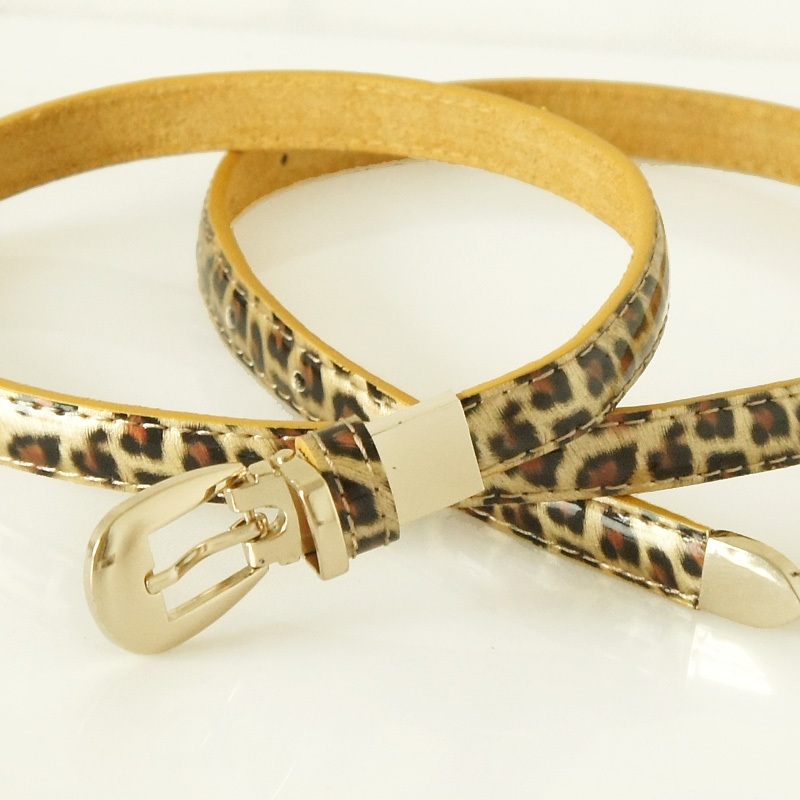 Genuine leather leopard print decoration gold fashion japanned leather thin belt strap Women all-match fs1051