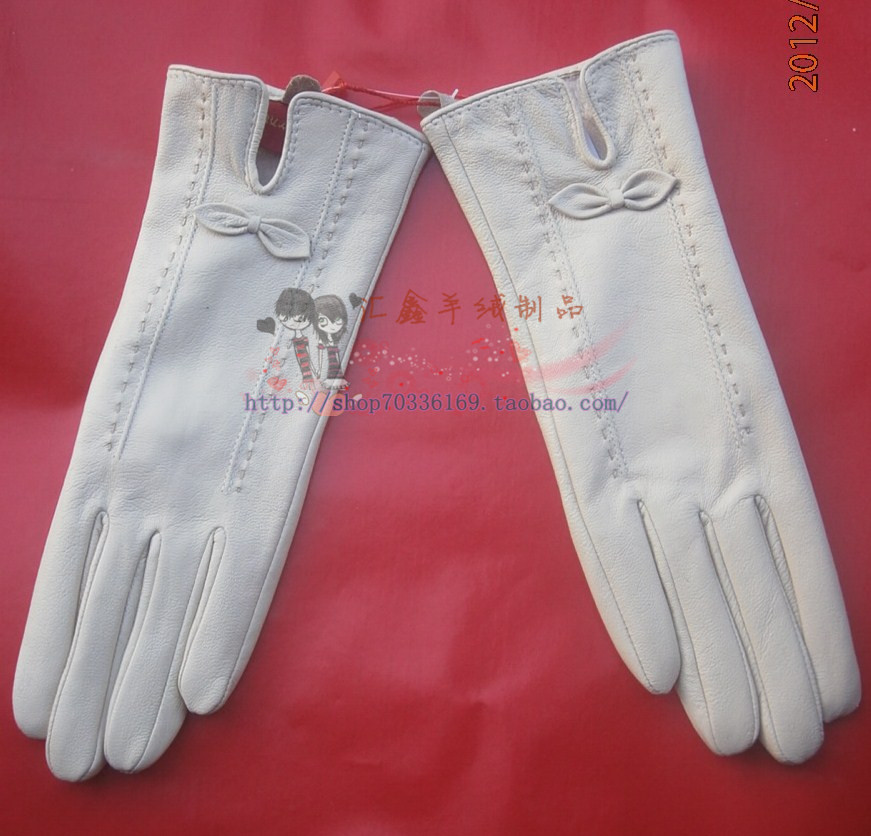 Genuine leather multicolour women's leather gloves white butterfly flower sheepskin gloves thermal women's