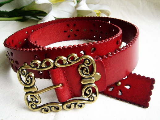 Genuine leather pin buckle embossed women's strap genuine leather fashion red belt women's all-match