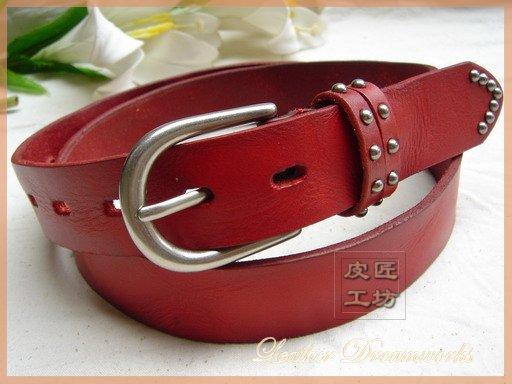 Genuine leather pin buckle rivet women's strap fashion red genuine leather ladies belt all-match