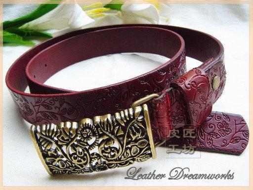 Genuine leather red vintage carved women's strap women's genuine leather all-match fashion belt