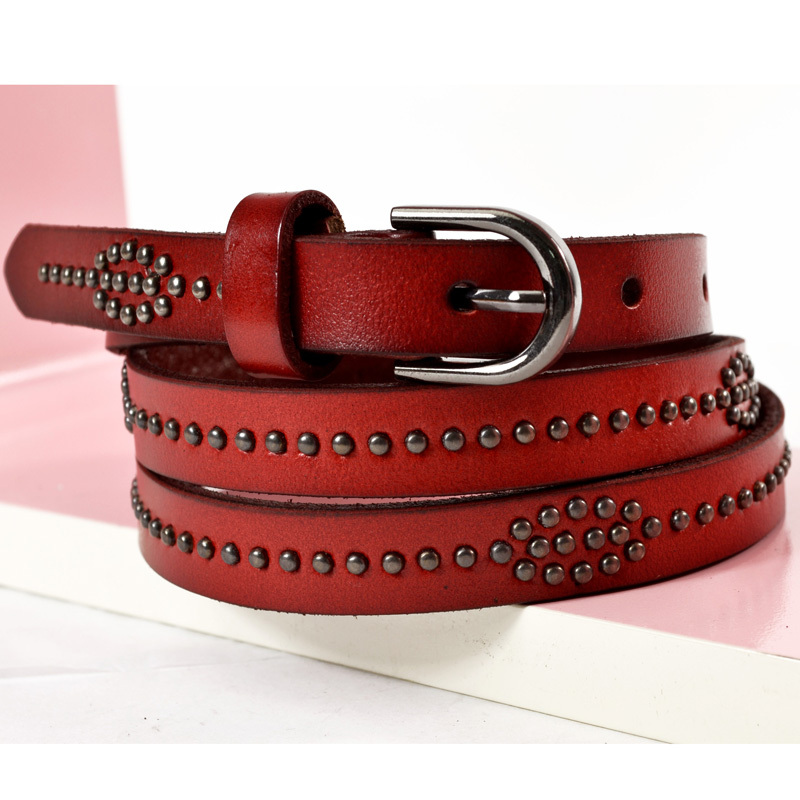 Genuine leather rivet thin belt female women's strap all-match cowhide strap fashion np