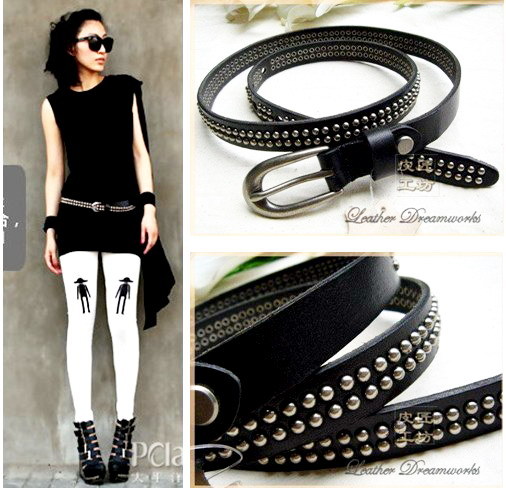 Genuine leather rivet women's strap genuine leather strap fashion women belt all-match black
