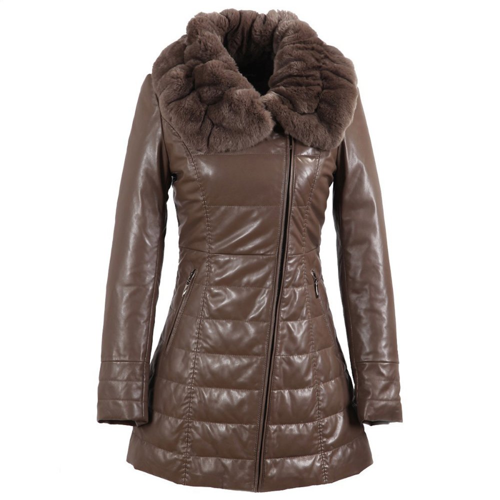 Genuine leather sheepskin down leather clothing female rex rabbit hair medium-long down coat slim outerwear