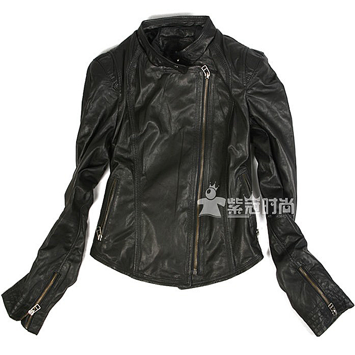 Genuine leather sheepskin female clothing first level stand collar slim black casual Women leather clothing